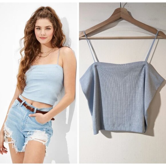 NEW American Eagle | Bungee-Strap Crop Cami In Blue - Picture 1 of 9